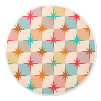 Mid Century Starbursts on Pastel Checkerboards Ceramic Knob