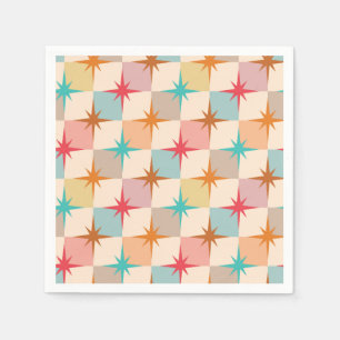 Mid Century Starbursts on Pastel Checkerboards Napkin