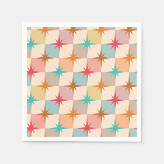 Mid Century Starbursts on Pastel Checkerboards  Napkin
