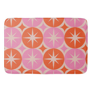 Mid Century Starbursts on Pink and Orange Circles  Bath Mat