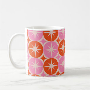 Mid Century Starbursts on Pink and Orange Circles Coffee Mug
