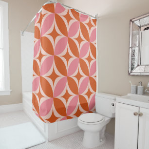 Mid Century Starbursts on Pink and Orange Circles  Shower Curtain