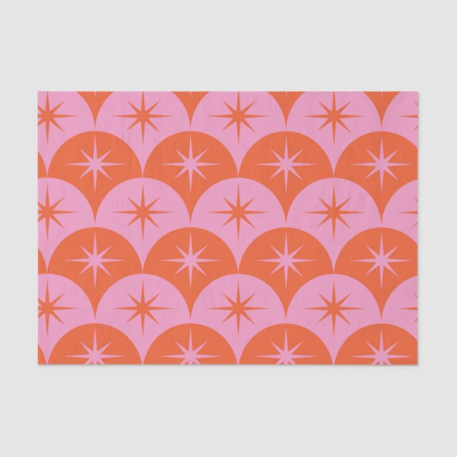 Mid Century Starbursts on Pink and Orange Scallops Tissue Paper (Front)