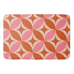 Mid Century Starbursts on Pink Orange Circles  Bath Mat