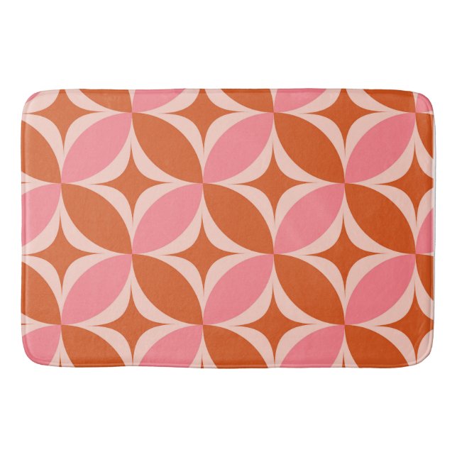 Mid Century Starbursts on Pink Orange Circles  Bath Mat (Front)