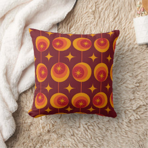 Mid Century Starbursts Pattern on Retro Circles Cushion