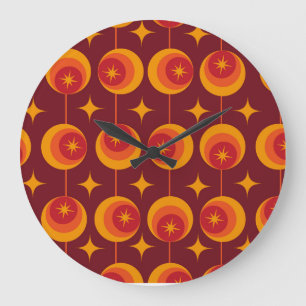 Mid Century Starbursts Pattern on Retro Circles Large Clock