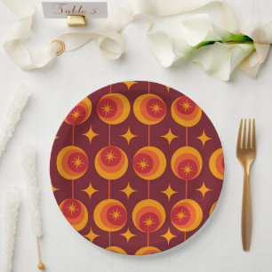 Mid Century Starbursts Pattern on Retro Circles Paper Plate