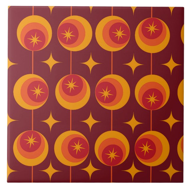 Mid Century Starbursts Pattern on Retro Circles Tile (Front)