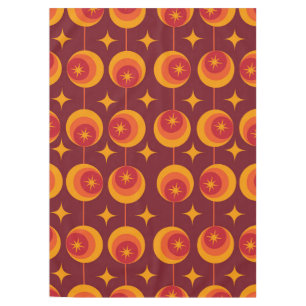 Mid Century Starbursts Pattern on vintage Circles Tablecloth