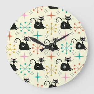 Mid Century Starbursts with Black Atomic Cat  Large Clock