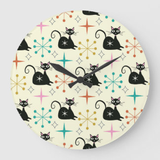 Mid Century Starbursts with Black Atomic Cat  Large Clock