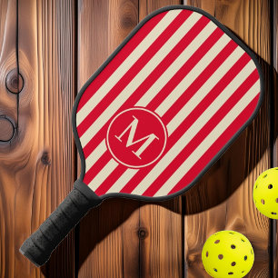 Mid-Century Striping Cherry Picking Pink Monogram Pickleball Paddle