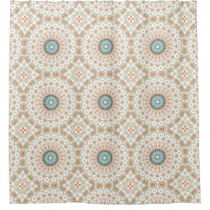 Mid-Century Style Green and Orange Medallion Shower Curtain