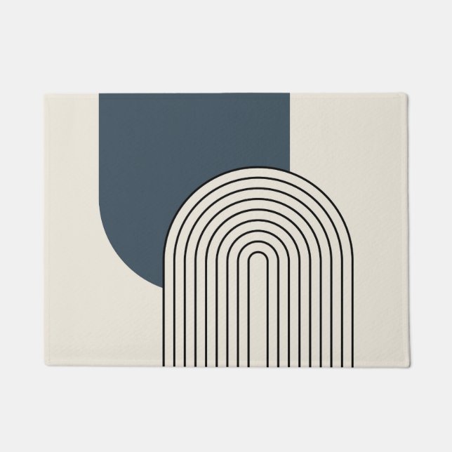Mid Century style line art with dark blue arch Doormat (Front)