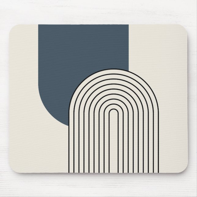 Mid Century style line art with dark blue arch Mouse Pad (Front)