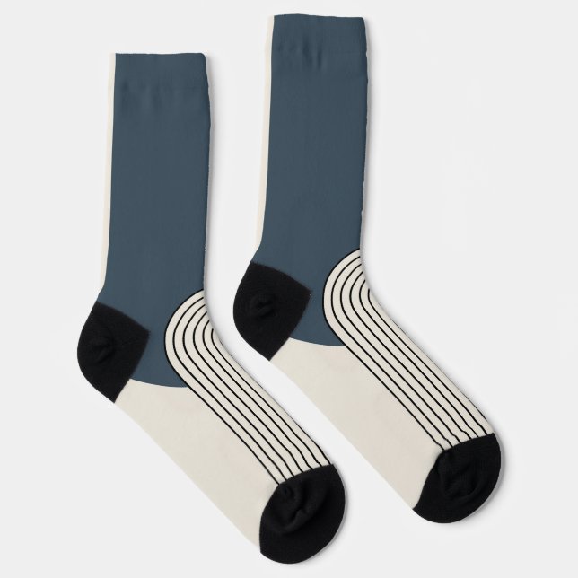 Mid Century style line art with dark blue arch Socks (Right)