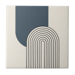 Mid Century style line art with dark blue arch Tile