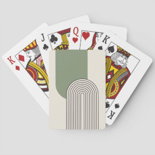 Mid Century style line art with green arch Playing Cards