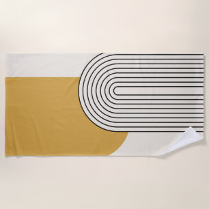 Mid Century style line art with mustard colour arc Beach Towel