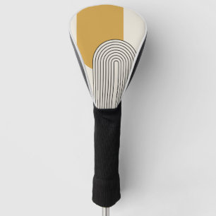 Mid Century style line art with mustard colour arc Golf Head Cover