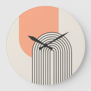 Mid Century style line art with pink arch Large Clock