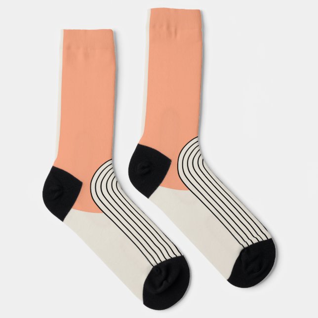 Mid Century style line art with pink arch Socks (Right)