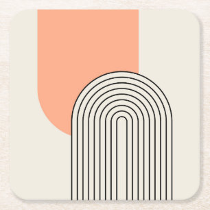Mid Century style line art with pink arch Square Paper Coaster