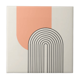 Mid Century style line art with pink arch Tile