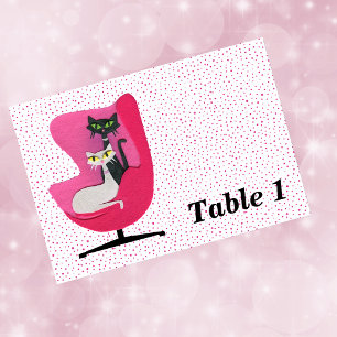 Mid Century Style Pink Chair With Cats Polka Dots Table Number
