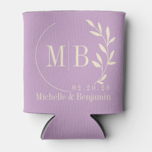 Mid-Century Summer Lilac Leaf Wedding Monogram Can Cooler