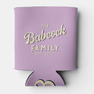Mid-Century Summer Lilac Retro Family Name & Year Can Cooler