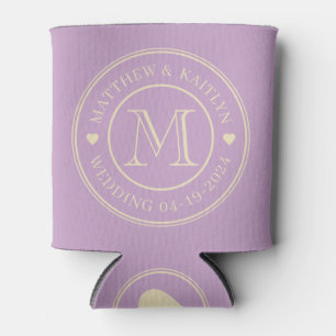 Mid-Century Summer Lilac Wedding Monogram Heart Can Cooler