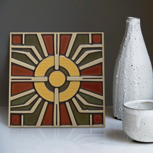 Mid-Century Sun Abstract Symmetry Arts Crafts Tile (Creator Uploaded)