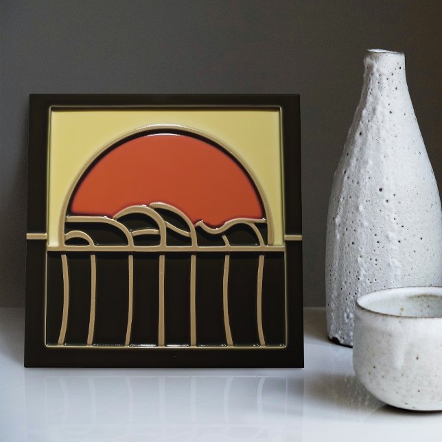 Mid-Century Sundown Water Arts Crafts Movement Tile (Creator Uploaded)