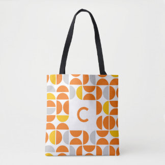 Mid Century Sunny Tiles Monogrammed Tote Bag