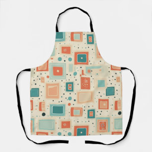 Mid Century Teal Blue Orange Abstract Square Apron