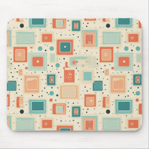 Mid Century Teal Blue Orange Abstract Square Mouse Pad