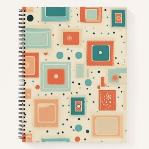 Mid Century Teal Blue Orange Abstract Square Notebook