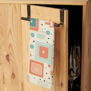 Mid Century Teal Blue Orange Abstract Square Tea Towel