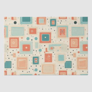 Mid Century Teal Blue Orange Abstract Square Tissue Paper