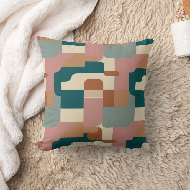 Mid century teal, pink,orange and cream cushion (Blanket)