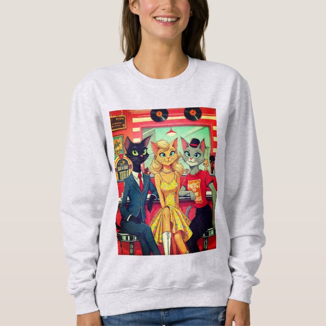 Mid Century Teenage Cats in a Diner Sweatshirt (Front)