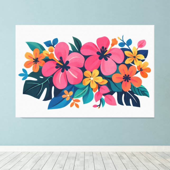 Mid century tropical beachy art canvas print (Insitu(Wood Floor))