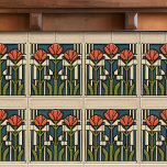 Mid-Century Tulips Abstract Symmetry Arts Crafts Tile<br><div class="desc">This exquisite mid-century modern ceramic tile is a loving homage to the time-honoured Arts and Crafts movement. Expertly crafted in our Barcelona workshop, it features abstract symmetrical shapes and imitates the captivating allure of mid-century modern faux relief tiles. The symmetrical designs echo a harmonious balance, the ideal expression of abstract...</div>