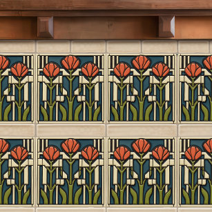 Mid-Century Tulips Abstract Symmetry Arts Crafts Tile