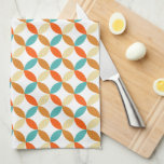 Mid Century Turquoise Orange Cream Circles Pattern Tea Towel<br><div class="desc">Give your oven door a funky retro look with this turquoise,  cream,  and orange interlocking circles pattern mid century inspired kitchen towel.</div>