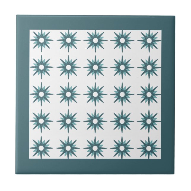 Mid-Century Turquoise Starburst Pattern Tile (Front)