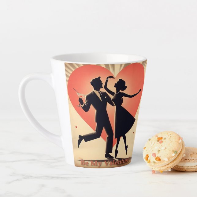Mid Century Valentine Dancing Couple with Martini Latte Mug (In Situ)