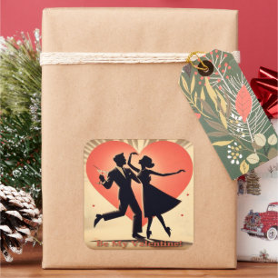 Mid Century Valentine Dancing Couple with Martini Square Sticker